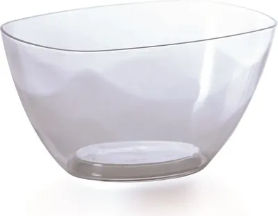 A clear, studio shot of a transparent bowl on a white background.