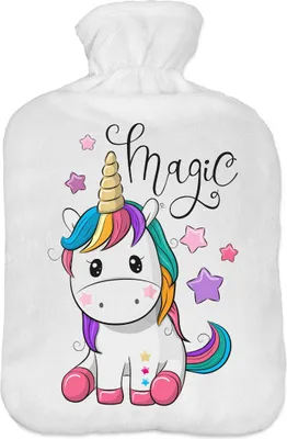 Produktbild von Wärmflasche mit Pullover Bezug 2 Liter Bettflasche mit schönen Fleece-Druck Bezug Gummi Wärmflasche mit Deckel Einhorn 2  [092]