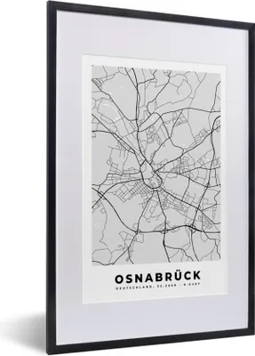 Produktbild von MuchoWow® Gerahmtes Poster Osnabrück - Karte - Stadtplan - Deutschland 40x60 cm - Poster mit Schwarzem Bilderrahmen Wandposter Rahmen Foto Bilder - Poster in Rahmen