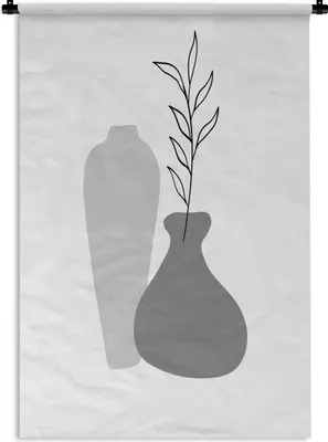 Produktbild von MuchoWow® Wandteppich Wandbehang Zeichnung - Pflanze - Schwarz - Weiß 90x135 cm Tapisserie Dekoration Wandtuch - Baumwolle - Wandskulptur