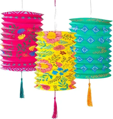 Produktbild von Talking Tables 3er Set Bunte Boho Laternen mit Quasten für Feiern Innen Außen