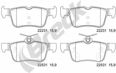 Produktbild von BRECK Bremsbeläge Satz Hinten Bremsklötze für FORD Kuga Mk2 (DM2) 22531 00 702 00