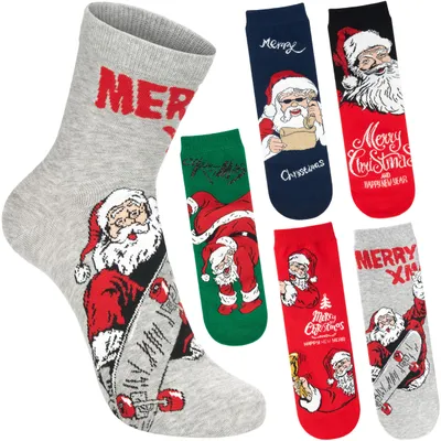 Obrázok produktu pre BRUBAKER 5 párov vianočných ponožiek pánskych 41-45 - Funny Father Christmas ponožky - farebné bavlnené ponožky - vianočný darček