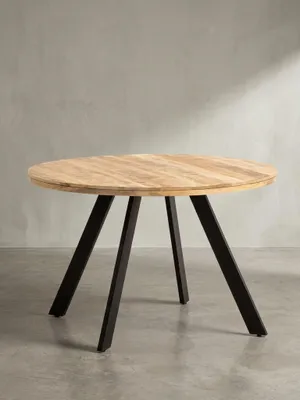 Produktbild von Esszimmertisch 120x120x76 cm Mango Massivholz Esstisch Modern, Küchentisch Massiv mit Metallbeinen, Holztisch Esszimmer Rund, Kleiner Speisetisch Holz