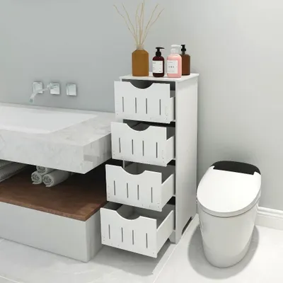 Image de Commode de salle de bain blanche avec quatre tiroirs