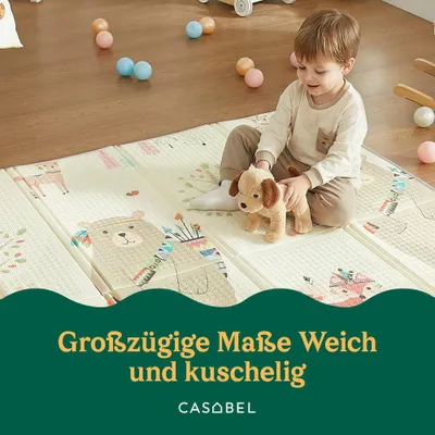 Produktbild von CASABEL Baby-Spielmatte, dick und weich, 180x150cm, Motiv kleine Tiere
