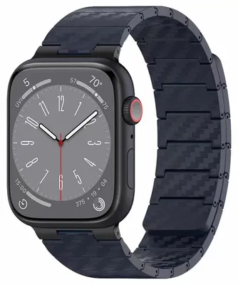 Produktbild von Für Apple Watch SE 2023 44mm Carbonfaser Magnetisches Ersatz Smart Armband Blau