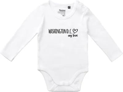 Produktbild von Huuraa Baby Body Washington D.C. my love 74 White  Baumwolle Fairtrade Langarmbody Geschenkidee