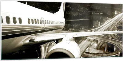 Produktbild von Bilder auf glas - Flugzeug Straßen Stadt - 120x50cm - Glasbilder - Wandbilder - Kunstdruck - zum Aufhängen bereit - Wanddekoration aus Glas - Glas Bilder - Wandbild auf Glas - GAB120x50-0180