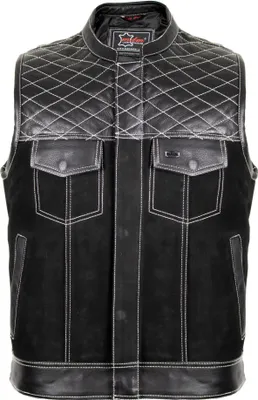 Produktbild von Herren Bikerweste Lederweste Gesteppte Clubweste Motorradweste Custombike Weste(XL)