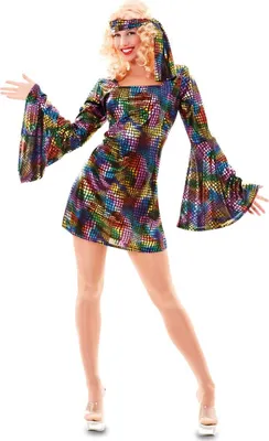 70er Jahre Kostüm Disco Woman Nicole für Damen Gr. M/L Kleid bunt Retro Fasching Karnval Mottoparty Schlagermove