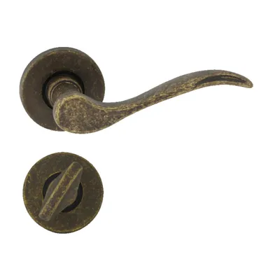 Produktbild von DOMINO Türgriff Drückergarnitur WC -Badezimmer Set | Rund-Rosette | Türklinke für Bürotür, Kellertür & Innentür | Türbeschläge aus Messing |Bronze Antik Türdrückergarnitur | VENUS-R M75