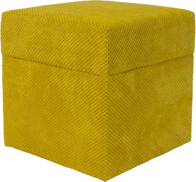 Produktbild von Samt-Hocker ZEFIR DOT 40x40 cm quadratisch mit Stauraum – aufklappbarer Polsterhocker fürs Wohnzimmer – Senfgelb