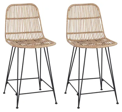 Image de vidaXL Tabourets de bar, lot de 2, couleur naturelle, 44 x 54 x 96 cm, rotin et acier