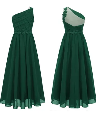 Produktbild von Elegantes Ein-Schulter Prinzessin Kleid - Festliches Langkleid für Mädchen Größe 140 cm Hochzeit Taufe Geburtstag Partykleid