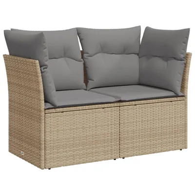 Image de Canapé de jardin avec coussins 2 places beige résine tressée