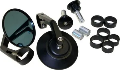 Produktbild von 2x Motorrad Spiegel Lenkerendenspiegel Alu CNC schwarz rund universal