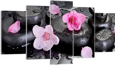 Produktbild von Bild auf Leinwand - Leinwandbild - Blumen Steine Tropfen Spa - 160x85cm - Wand Bild - Wanddeko - Leinwanddruck - Bilder - Kunstdruck - Wanddekoration - Leinwand bilder - Wandkunst - EA160x85-2714