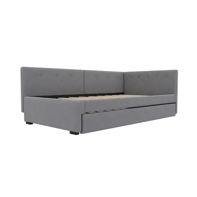 Zdjęcie produktu dla Łóżko dzienne Sweiko 90x200 cm, łóżko dzienne z pojemnikiem na pościel, rozkładana sofa, łóżko pojedyncze (bez materaca), minimalistyczna stylistyka, szary