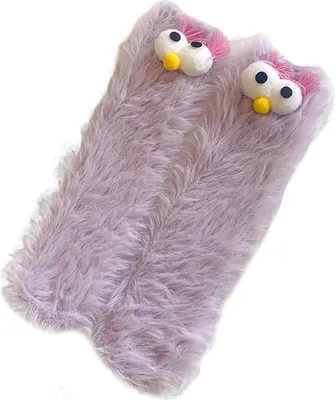 Produktbild von Lustige, flauschige Socken für Damen, flauschige Haussocken mit 3D-Gesichtsmotiv, Plüschsocken für den Winter, warme und niedliche Bodensocken