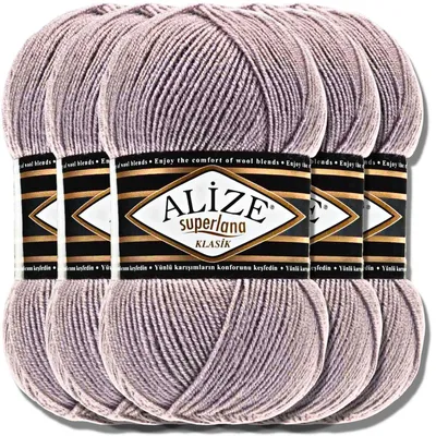 Produktbild von Alize 5x 100g Superlana Klasik Wolle, Uni, Häkeln, Stricken (Rose Gray | 142)