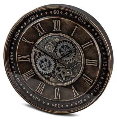 Zdjęcie produktu dla formano XXL Zegar ścienny z ruchomymi kołami zębatymi, brązowy, 59 cm, zegar Clock Steampunk