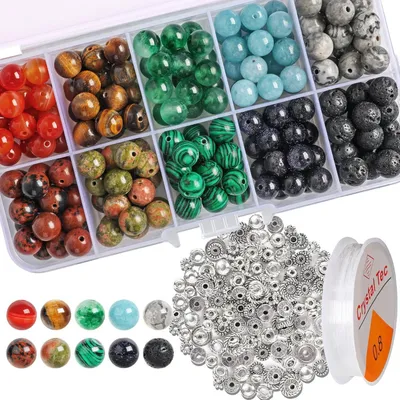 Produktbild von Edelstein Perlen Set 200 Stück 8mm natürliche Runde Bastelperlen