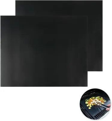 Produktbild von 2 Stück BBQ-Grillmatte - Barbecue-Backmatte - aus Teflon Antihaft - 40x50cm - Antikleefmatte - Grillzubehör - für Gasgrill und Holzkohle