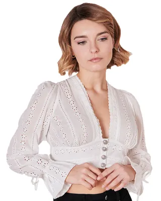 Produktbild von Krüger Collection Langarm Dirndlbluse "Delilah" mit Lochspitze 212266 | Ecru Größe: 30