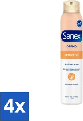 Image de Déodorant spray Sanex Dermo Sensitive – Anti-transpirant 24 heures – Anti-irritation cutanée – 150 ml - Pack économique - 4 pièces