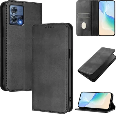 Immagine prodotto di Custodia per Motorola Edge 30 Fusion, custodia in pelle vintage con protezione RFID, slot per schede, supporto Nero
