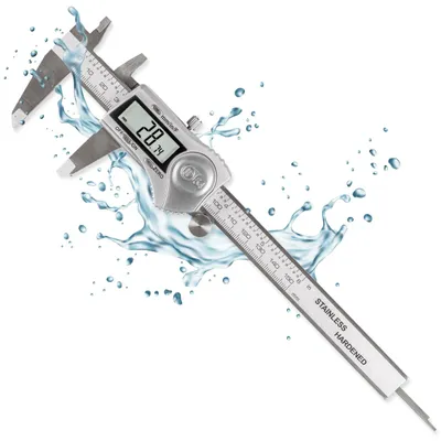 Produktbild von WALTER Schieblehre Digital, Messschieber Analog, Schieblehre, Messlehre, inkl. Knopfbatterie 3V, Edelstahl, spritzwasserfest, IP54 , LCD Display, Messbereich 0-150mm, inkl. Feineinstellrad