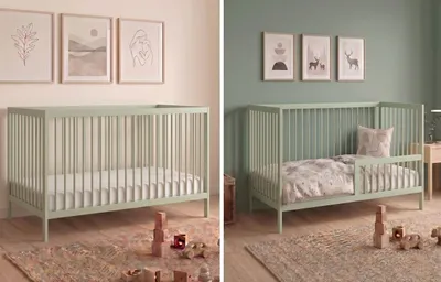 Image de Kids Collective Lit bébé Lit à barreaux Lit pour bébé avec barrière de sécurité 60x120 70x140 en hêtre massif, fabriqué en Europe 60x120 cm Vert