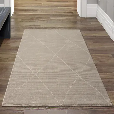 Image de Tapis Ribs classique - recyclé - doux - losanges en beige Taille - 80 x 150 cm