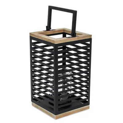 Produktbild von Laterne aus Metall und Holz - ca. 28 cm - Windlicht mit Glaseinsatz für Kerzen