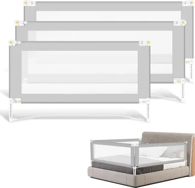Produktbild von Bettizia 3x Bettgitter Bettschutzgitter Kinderbettgitter klappbarer Babybettgitter Rausfallschutz für Kinder- & Elternbetten Bett Grau (2x180cm+1x150cm)