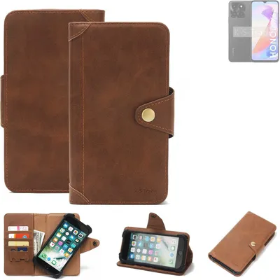 Produktbild von K-S-Trade Handyhülle kompatibel mit Honor X6a Schutz Hülle Walletcase Bookstyle Tasche Case Handytasche Wallet Flipcase Cover PolyurethanBraun (1x)