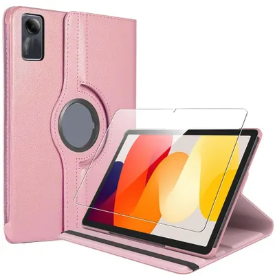 Image de Coque + Verre Trempé pour Xiaomi Redmi Pad SE 11 Pouces, Protection Rotative 360° - Rose