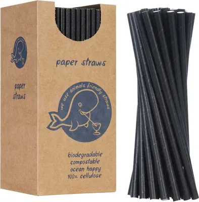 Produktbild von Papiertrinkhalme PAPIERTRIMME dick 8/205mm - schwarz 160Stk.