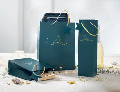 Produktbild von SIGEL GT034 Geschenktasche groß - petrol  - mit Bodeneinlage, Geschenkanhänger und farblich abgestimmten Tragekordeln - Papier - 26 x 33 cm