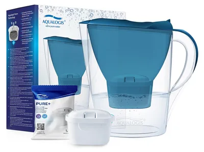 Produktbild von Aqualogis Harmony 2.6 Blau Wasserfilter Krug - Wasserfiltration im Krug, Filter enthalten, Wasserfilter, Wasseraufbereiter - Trinkwasser Krug
