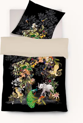 Produktbild von Fleuresse Black Premium Interlock Jersey Bettwäsche Digitaldruck mit Uni Wendeseite dunkelgrau