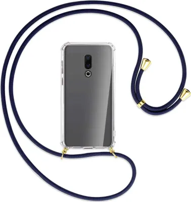 Produktbild von Handykette Backcover-Schutzhülle mit Band (Metall goldfarben) für Meizu 16 (M882Q) - dunkelblau