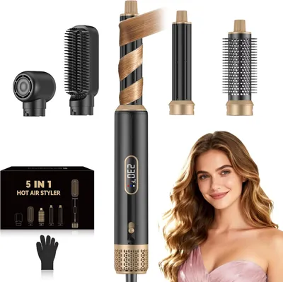 Produktbild von 5-in-1 Warmluftbürste - Föhnbürste - Locken- und Stylingbürste - Ionenfunktion - 220–240 V EU-Stecker