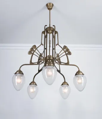 Produktbild von Hängeleuchte Messing Glas H: max. 137 cm in Berliner Blau E27 Jugendstil