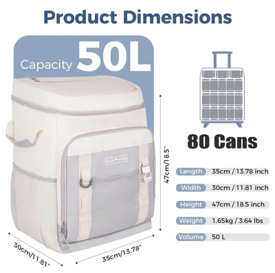 Imagen del producto de Mochila con ruedas, 50 litros, gran bolsa aislante plegable e impermeable, ideal para la playa y el camping