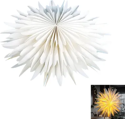 Produktbild von Weihnachtsstern Beleuchtet, Papiersterne Weihnachten, 3D Stern Fenster, Weihnachtsdeko Innen Zum Aufhängen mit Beleuchtung, Weiß 42 cm