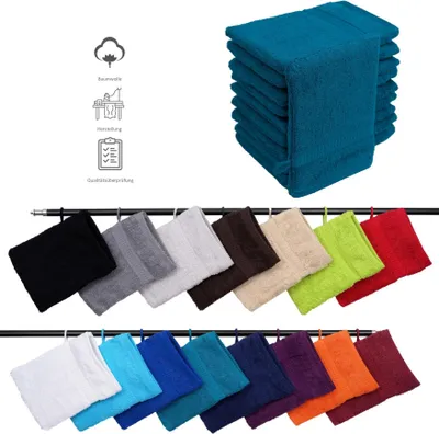 Produktbild von 10er Set Frottee Waschhandschuhe Elegance 16x21 cm 100% Baumwolle 500 gsm Waschhandschuh petrol