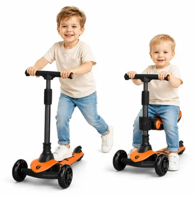 Produktbild von Lamborghini Kinder Roller Scooter ab 3 Jahren bis 50 kg - Tretroller mit Sitz und 2 Lenkmodi, Leichter Aluminiumrahmen, Leuchträdern, Hinterbremse