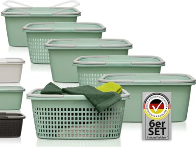 Produktbild von Wäschekörbe 6er Set Weiß, 3 x Kkörbe + 3 x Wanne, 35 l
